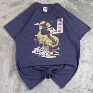 VTG Y2K Avatar Appa Graphic Tee Blue Delta Pro Weight Size M Cartoon Anime Shirt